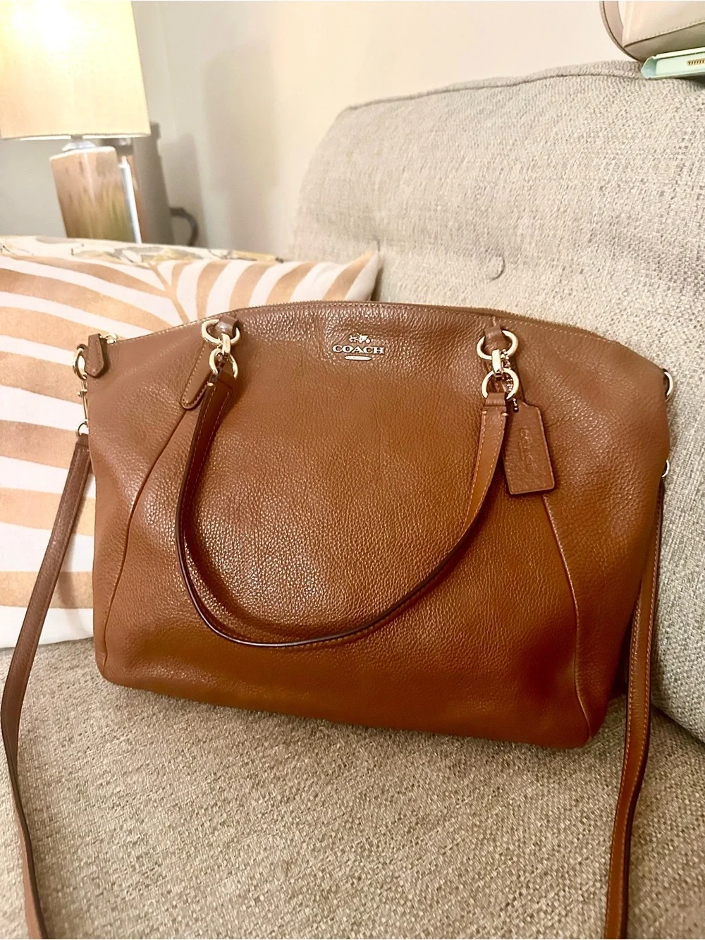 Coach Large Kelsey Satchel in Saddle Brown Pebbled Leather Optional Crossbody